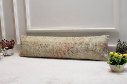 Beige & Orange Turkish Rug Pillow Cover: Vintage Wool Lumbar Pillow