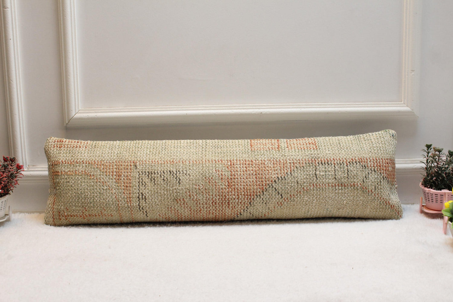 Beige & Orange Turkish Rug Pillow Cover: Vintage Wool Lumbar Pillow