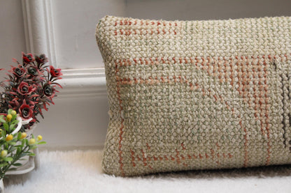 Beige & Orange Turkish Rug Pillow Cover: Vintage Wool Lumbar Pillow