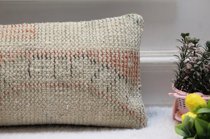 Beige & Orange Turkish Rug Pillow Cover: Vintage Wool Lumbar Pillow
