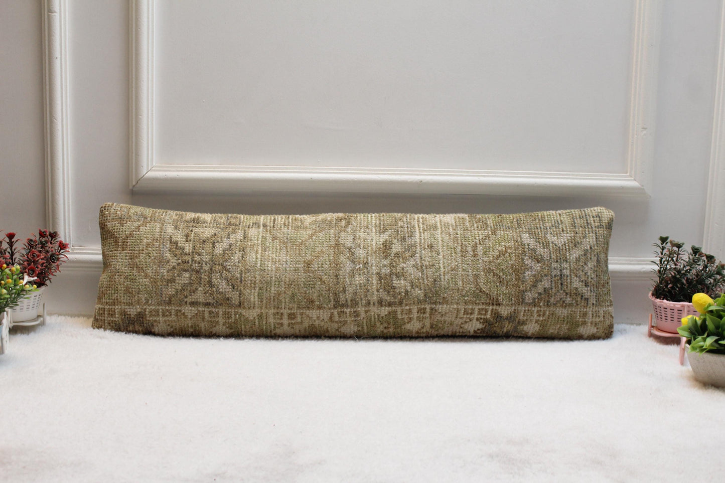 Vintage Turkish Kilim Lumbar Pillow Cover: Upcycled Woven Rug, 8x36 inc