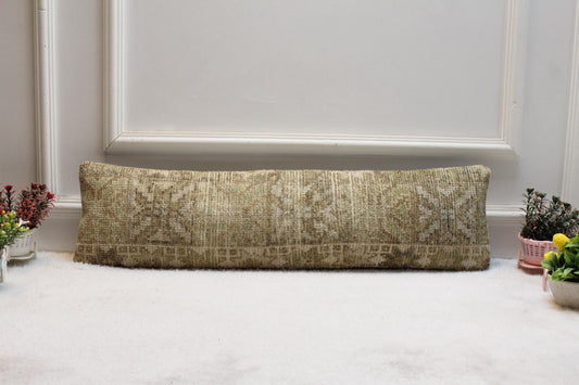 Vintage Turkish Kilim Lumbar Pillow Cover: Upcycled Woven Rug, 8x36 inc