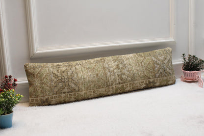 Vintage Turkish Kilim Lumbar Pillow Cover: Upcycled Woven Rug, 8x36 inc