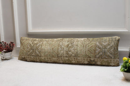 Vintage Turkish Kilim Lumbar Pillow Cover: Upcycled Woven Rug, 8x36 inc