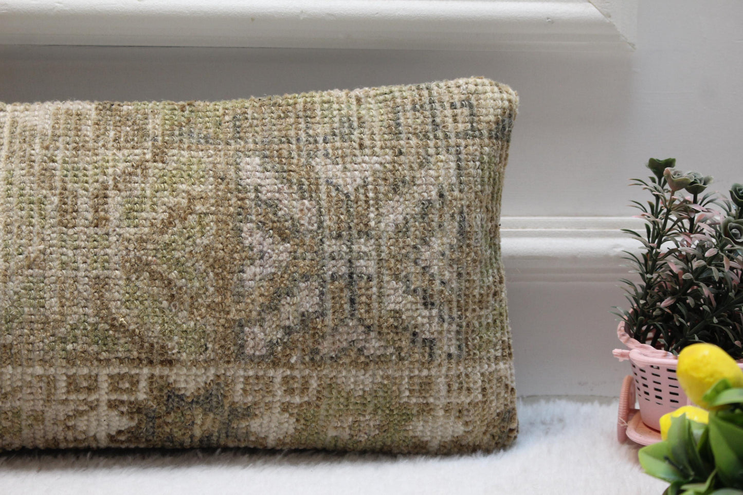 Vintage Turkish Kilim Lumbar Pillow Cover: Upcycled Woven Rug, 8x36 inc