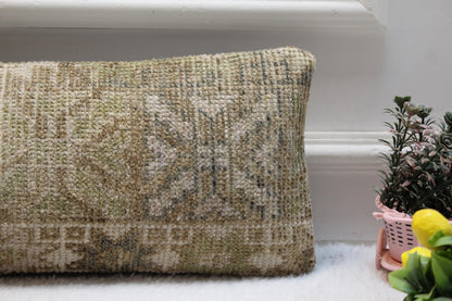 Vintage Turkish Kilim Lumbar Pillow Cover: Upcycled Woven Rug, 8x36 inc