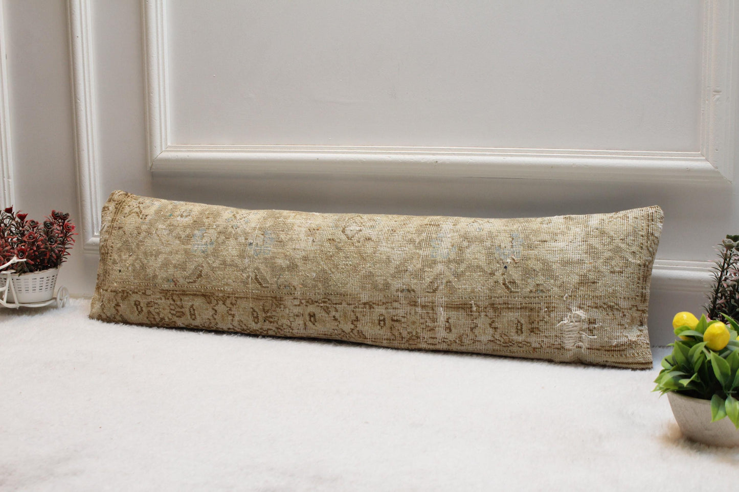 Floral Lumbar Pillow Cover: Handmade Turkish Rug, 8x36 inch