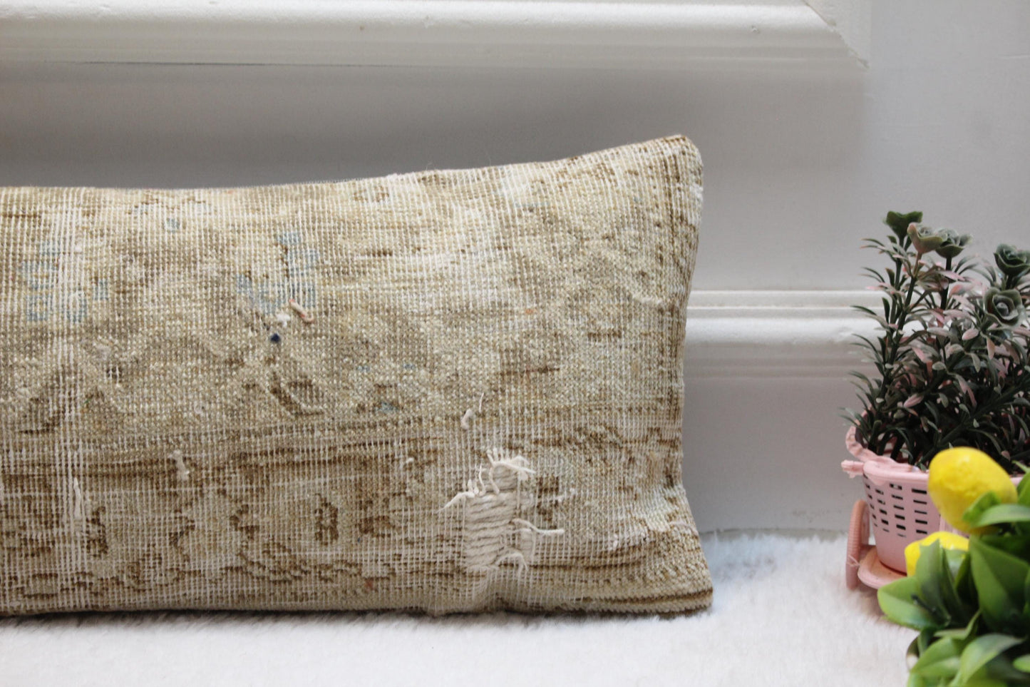 Floral Lumbar Pillow Cover: Handmade Turkish Rug, 8x36 inch