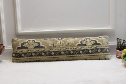 Handmade Kilim Lumbar Pillow Cover: Upcycled Woven Rug, 8x36 inch