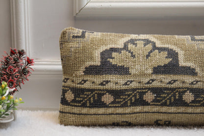 Handmade Kilim Lumbar Pillow Cover: Upcycled Woven Rug, 8x36 inch