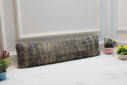 Handmade Gray Kilim Lumbar Pillow Cover: Boho Bed Pillow