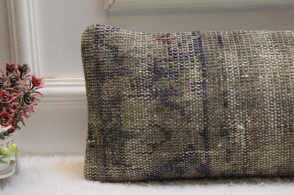 Handmade Gray Kilim Lumbar Pillow Cover: Boho Bed Pillow