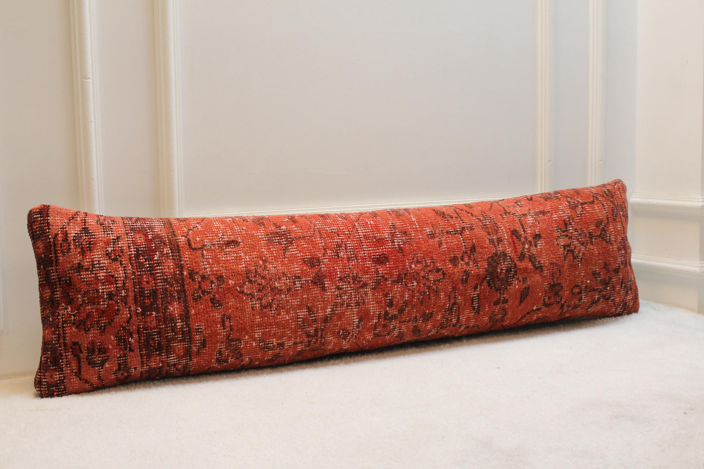 Vintage Turkish Rug Lumbar Pillow Cover: Organic Wool, 12x48 inch