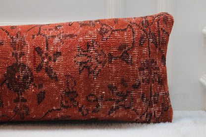 Vintage Turkish Rug Lumbar Pillow Cover: Organic Wool, 12x48 inch