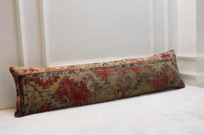 Red Lumbar Pillow Cover: Handmade Turkish Kilim Rug, 12x48 inch
