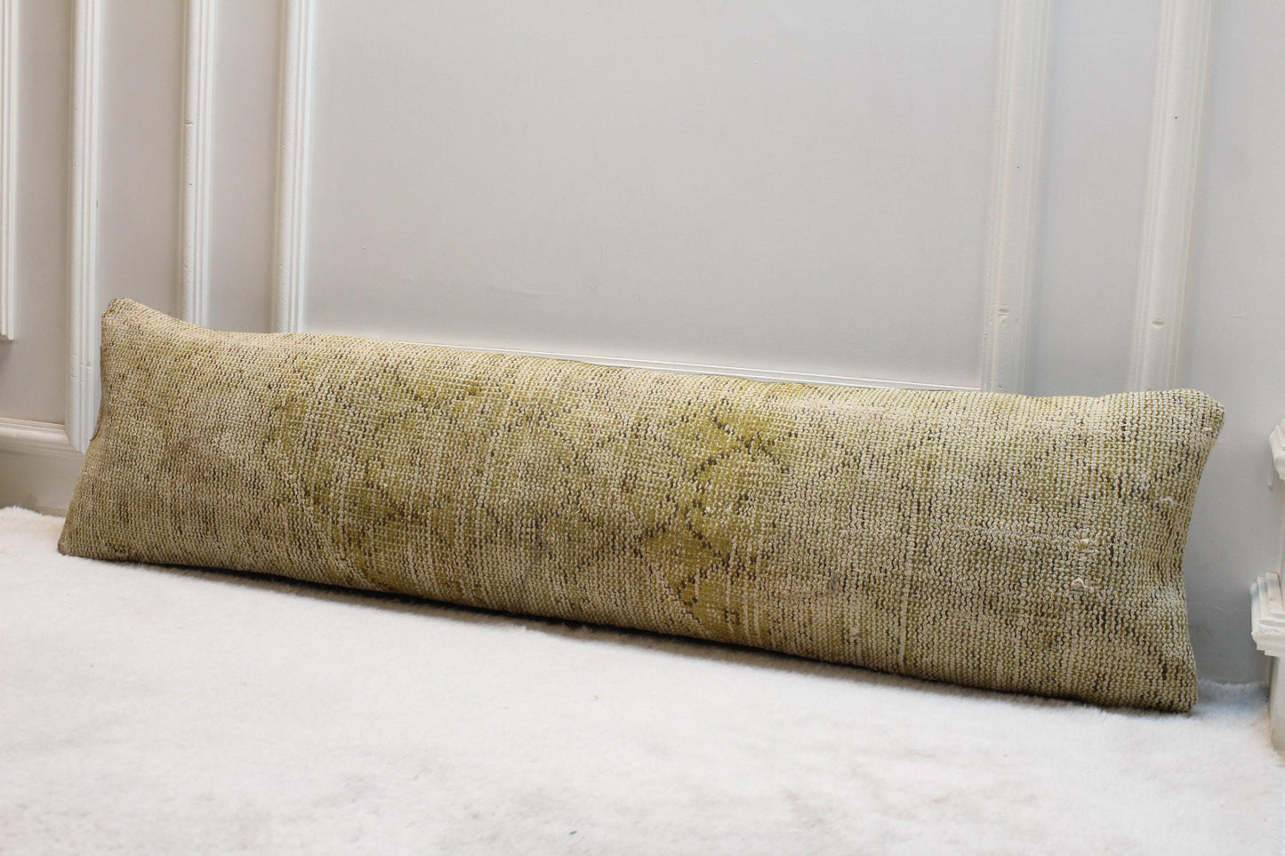 Handmade Kilim Lumbar Pillow Cover: Yellow Boho Rug Pillow Case (12x48 in)