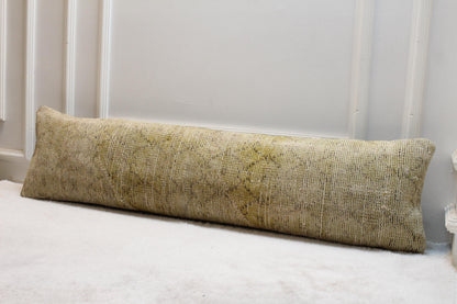 Handmade Kilim Lumbar Pillow Cover: Yellow Boho Rug Pillow Case (12x48 in)