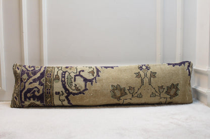 Boho Lumbar Pillow Cover: Organic Wool Turkish Rug, 12x48 inch