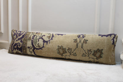 Boho Lumbar Pillow Cover: Organic Wool Turkish Rug, 12x48 inch