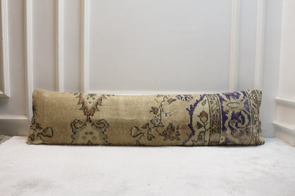 Vintage Turkish Rug Lumbar Pillow Cover: Beige Rainbow Woven Pillow, 12x48