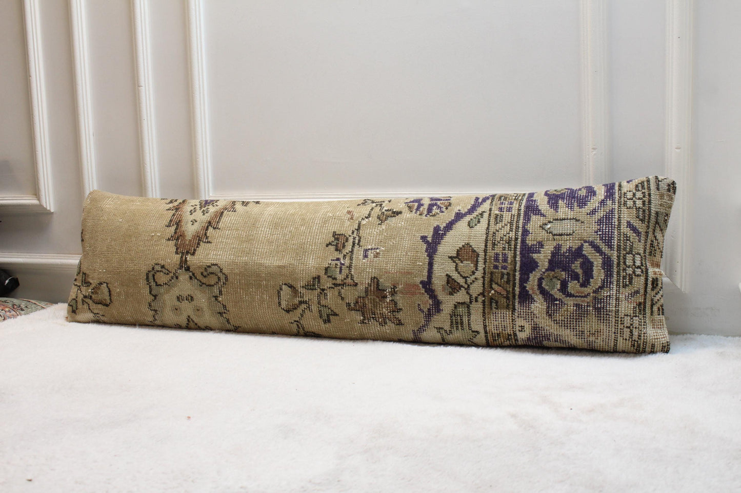 Vintage Turkish Rug Lumbar Pillow Cover: Beige Rainbow Woven Pillow, 12x48