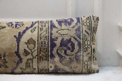 Vintage Turkish Rug Lumbar Pillow Cover: Beige Rainbow Woven Pillow, 12x48