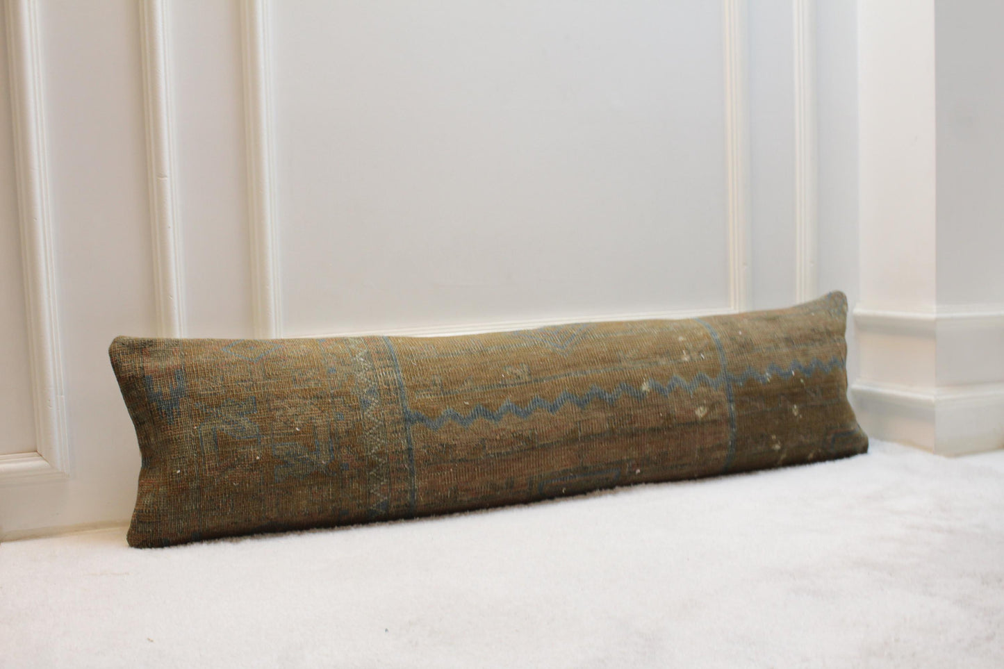 Handmade Kilim Pillow Cover: Upcycled Woven Rug, Brown Accent Pillow (12x48 in)
