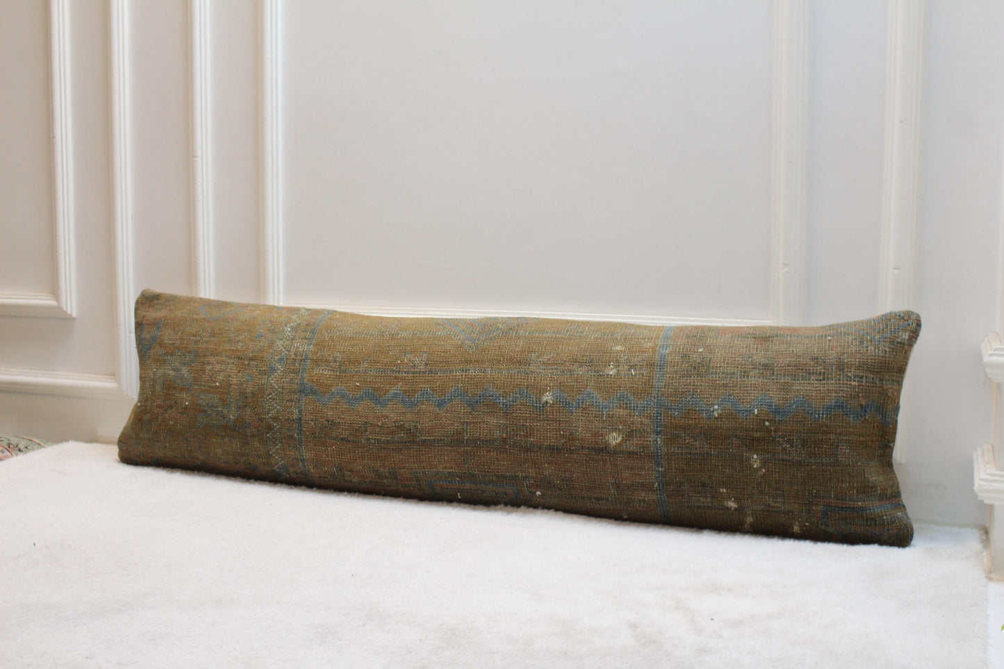 Handmade Kilim Pillow Cover: Upcycled Woven Rug, Brown Accent Pillow (12x48 in)
