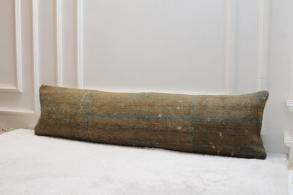 Handmade Kilim Pillow Cover: Upcycled Woven Rug, Brown Accent Pillow (12x48 in)