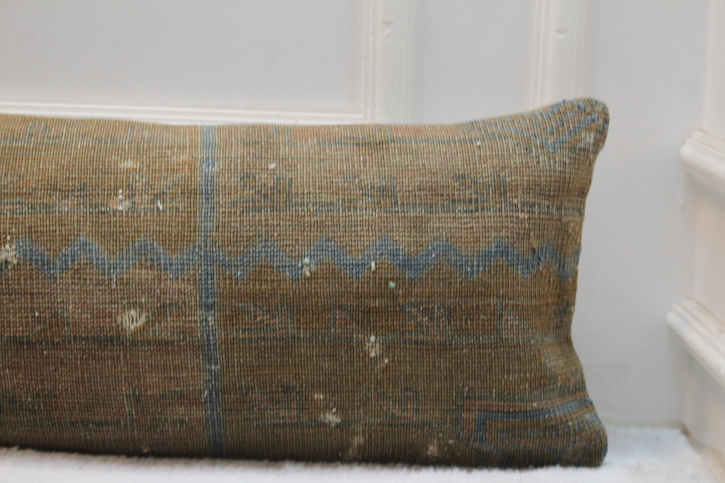 Handmade Kilim Pillow Cover: Upcycled Woven Rug, Brown Accent Pillow (12x48 in)