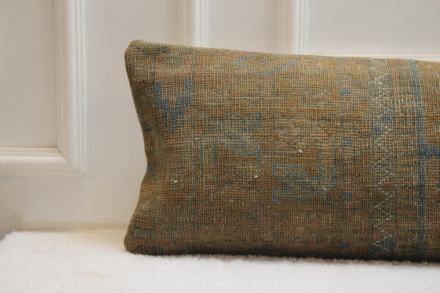 Handmade Kilim Pillow Cover: Upcycled Woven Rug, Brown Accent Pillow (12x48 in)
