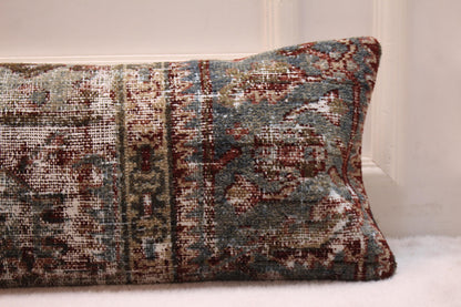 Handmade Turkish Rug Lumbar Pillow Cover: Vintage Woven Kilim, 12x48 inch