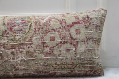 Handmade Kilim Lumbar Pillow Cover: Upcycled Woven Rug, 12x48 inch