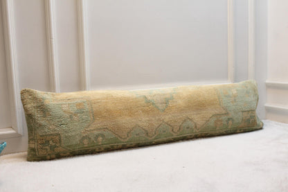 Vintage Turkish Rug Lumbar Pillow Cover: Boho Woven Wool, 12x48 inch
