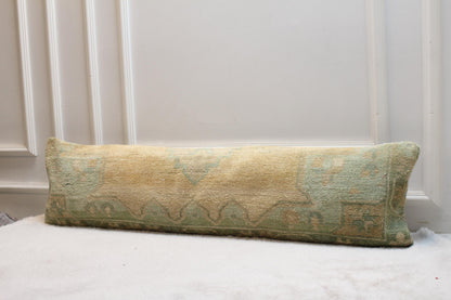 Vintage Turkish Rug Lumbar Pillow Cover: Boho Woven Wool, 12x48 inch