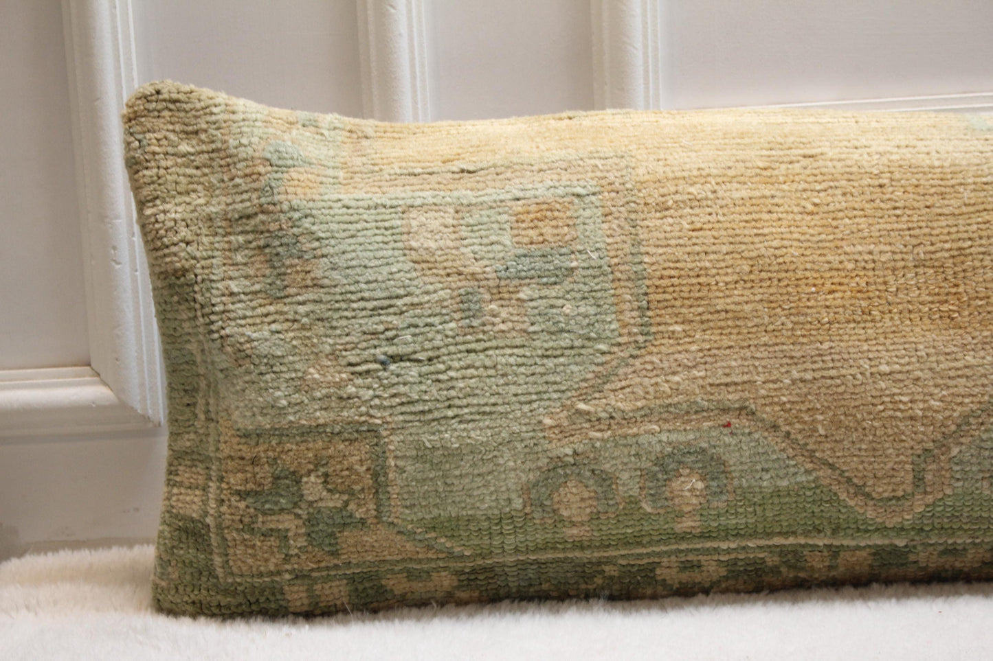 Vintage Turkish Rug Lumbar Pillow Cover: Boho Woven Wool, 12x48 inch