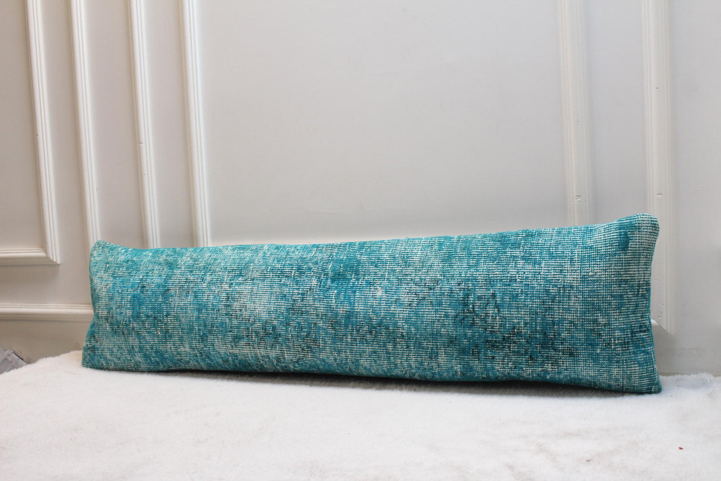 Blue Vintage Turkish Rug Pillow: 12x48 Lumbar Pillow Cover