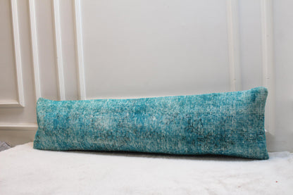Blue Vintage Turkish Rug Pillow: 12x48 Lumbar Pillow Cover