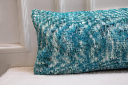Blue Vintage Turkish Rug Pillow: 12x48 Lumbar Pillow Cover