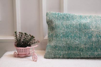 Vintage Turkish Rug Lumbar Pillow: Faded Mint Cream Print, 12x36