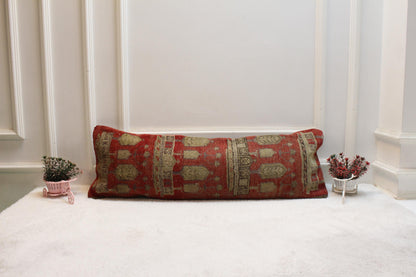 Vintage Turkish Rug Lumbar Pillow: Rustic Red & Beige Accent (12x36 inch)