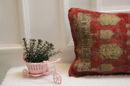 Vintage Turkish Rug Lumbar Pillow: Rustic Red & Beige Accent (12x36 inch)