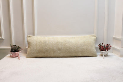 Beige Lumbar Pillow: 12x36 Turkish Rug Design, Neutral Tones