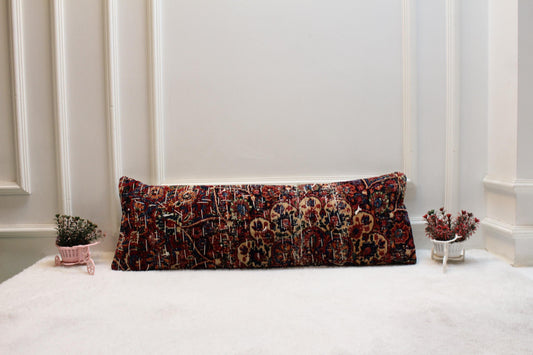 Vintage Turkish Rug Lumbar Pillow: Colorful Woven Cushion (12x36 inch)