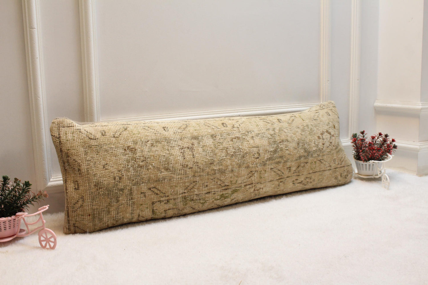 Cream Turkish Rug Lumbar Pillow Cover: Neutral Boho Decor (12x36 inch)