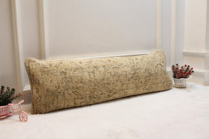 Cream Turkish Rug Lumbar Pillow Cover: Neutral Boho Decor (12x36 inch)