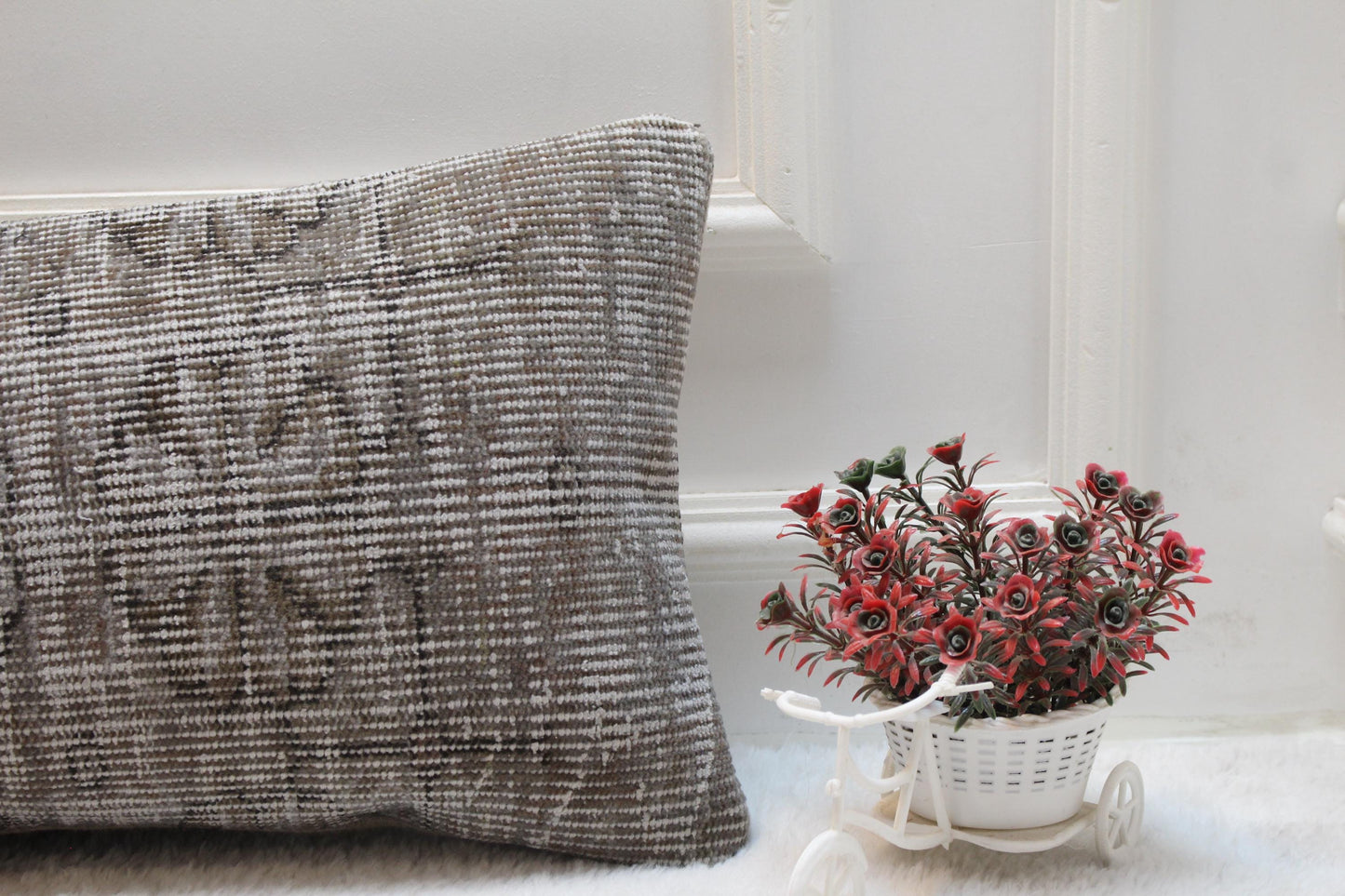 Rustic Lumbar Pillow Cover: Vintage Turkish Rug Print, 12x36 inch