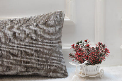 Rustic Lumbar Pillow Cover: Vintage Turkish Rug Print, 12x36 inch