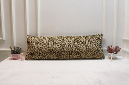 Handwoven Kilim Lumbar Pillow Cover 12x36 – Beige & Brown Floral