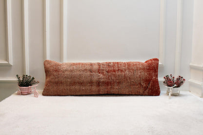 Vintage Turkish Rug Print Lumbar Pillow: Burnt Orange Boho Cushion (12x24 inch)